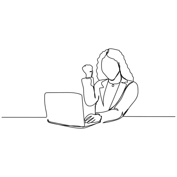 Wektor Ciągły Jeden Wiersz Rysunek Ikona Kobieta Biznesu Pracująca Laptopie — Wektor stockowy