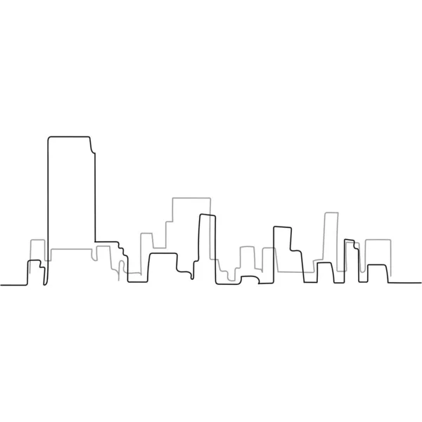 Beyaz Arka Planda Şehir Kulelerinin Siluetindeki Tek Bir Çizgi Ikonunu — Stok Vektör