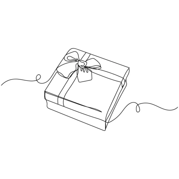 Vector Continuo Una Sola Línea Icono Dibujo Caja Regalo Con — Vector de stock