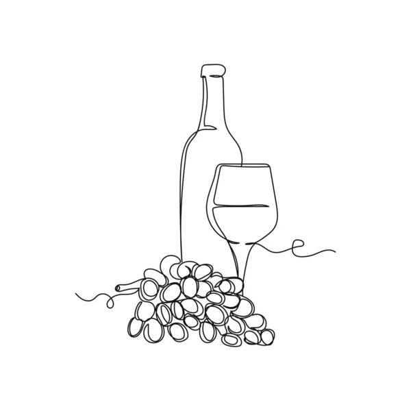 Vector Continuous One Single Line Drawing Icon Glass Wine Bunch — Stock Vector