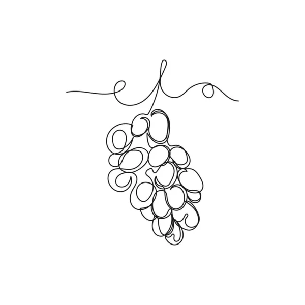 Vector Continuous One Single Line Drawing Icon Branch Grapes Silhouette — Stock Vector