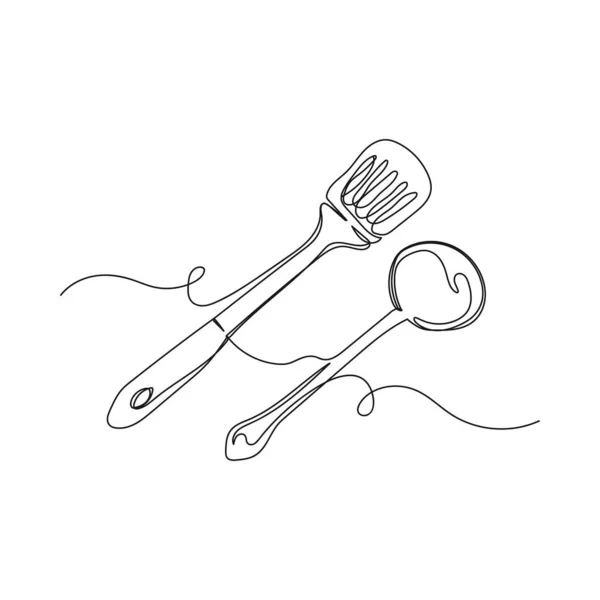 Вектор Непрерывный Одной Линии Рисунок Значок Приготовления Посуды Инструмент Силуэт — стоковый вектор