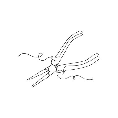 Beyaz arka planda siluet içinde eski pense simgesini çizen tek bir satır aralıksız vektör. Doğrusal biçimlendirilmiş.
