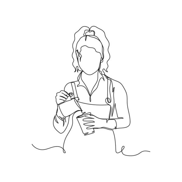 矢量连续一个单行画图标的巴里斯塔咖啡在轮廓的白色背景 线性风格化 — 图库矢量图片
