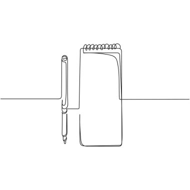 Beyaz arkaplanda kalem şeklinde siluet olan boş defter sayfasının tek satır simgesini sürekli olarak çizdir. Doğrusal biçimlendirilmiş.