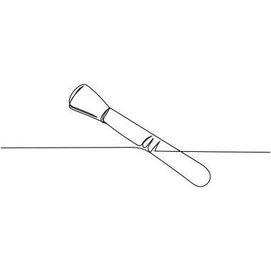 Beyaz arka planda sürekli tek bir çizgi halinde fırça kozmetik simgesini silüetle çizmeye devam et. Doğrusal biçimlendirilmiş.