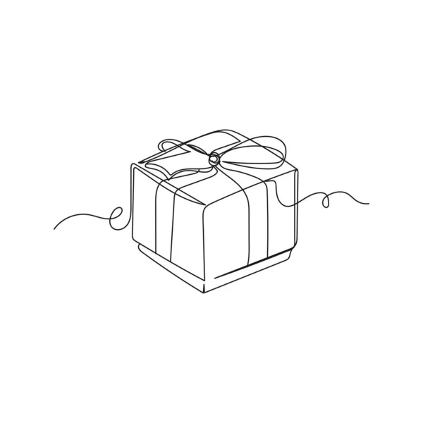 Vector Kontinuierliche Eine Einzige Linie Zeichensymbol Der Geschenkbox Mit Band — Stockvektor