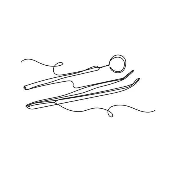 Vector Continuous One Single Line Drawing Icon Dental Instruments Silhouette — Stock Vector