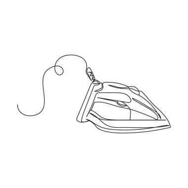 Beyaz arka planda sürekli tek bir çizgi halinde siluet halinde demir ikonu çizen vektör. Doğrusal biçimlendirilmiş.