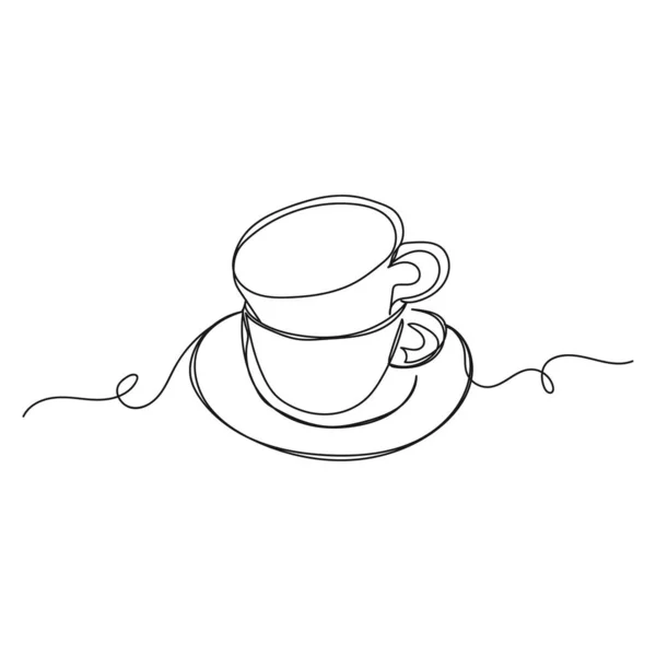 Vecteur Continu Une Seule Ligne Dessin Icône Plaque Des Tasses — Image vectorielle