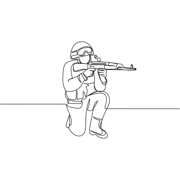 白い背景にシルエットで兵士のベクトル連続1本の線画アイコン 線形形式 — ストックベクタ