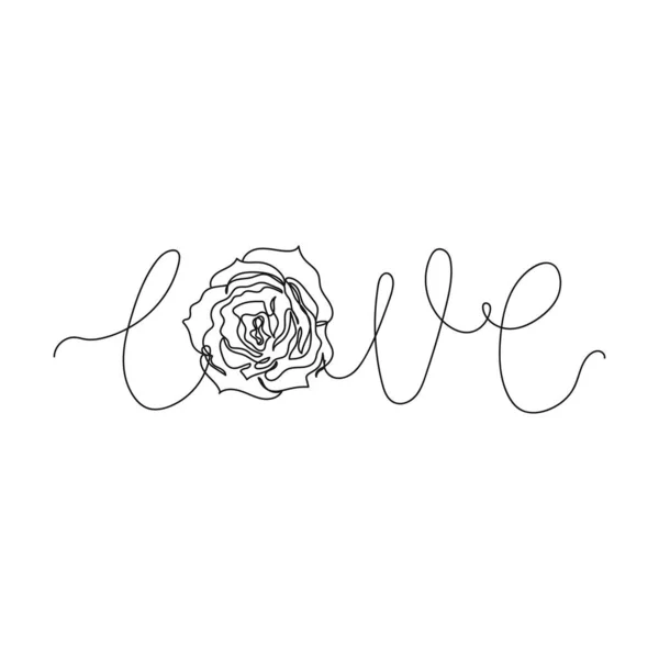 Vector Continuous One Single Line Drawing Icon Inscription Love Flower — Stock Vector