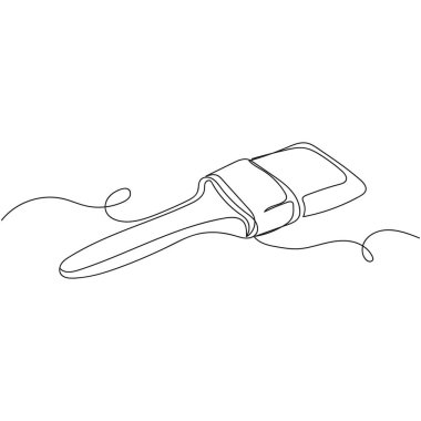 Beyaz arka planda sürekli tek bir çizgi halinde siluet halinde boya fırçası çizimi yapan bir vektör. Doğrusal biçimlendirilmiş.