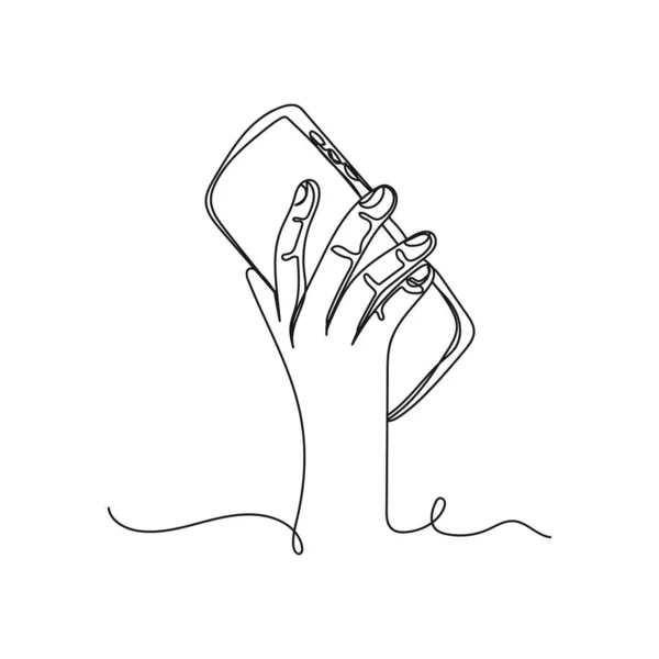 Vektor Kontinuální Jeden Řádek Kreslení Ikonu Ruky Drží Smartphone Siluetě — Stockový vektor
