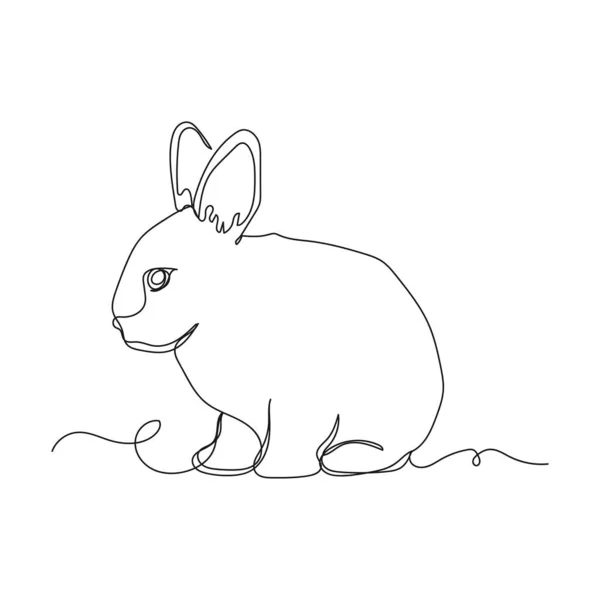 Векторна Безперервна Одна Лінія Ікони Малюнку Кролика Великодня Силуеті Білому — стоковий вектор