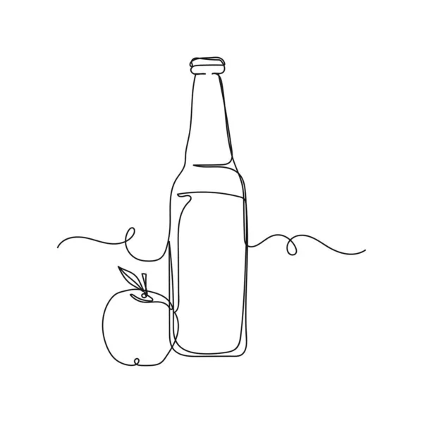 Вектор Безперервної Однієї Лінії Зображення Значка Пляшки Яблучного Сидру Силуеті — стоковий вектор