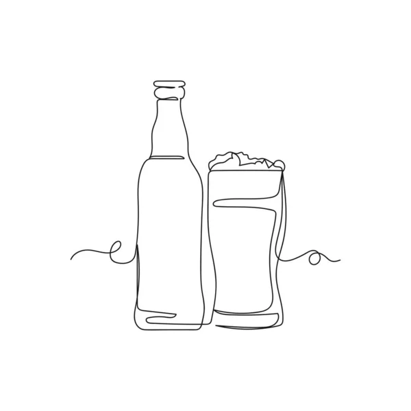 Вектор Безперервної Однієї Лінії Іконки Малюнка Пляшки Склянки Свіжого Імбирного — стоковий вектор