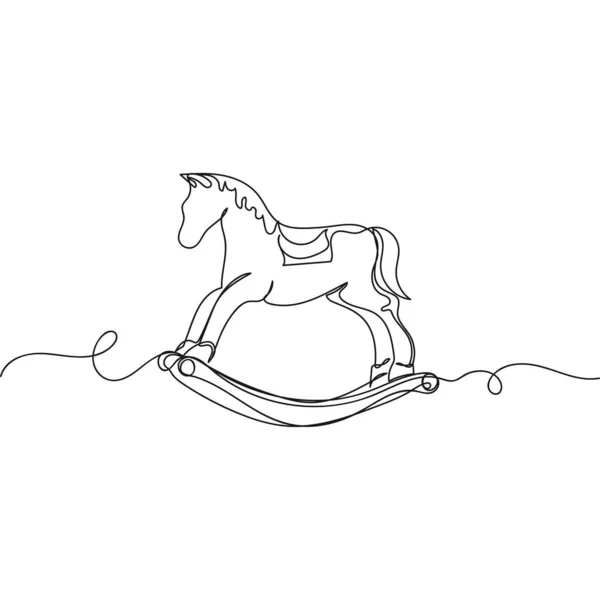 Вектор Непрерывно Одна Линия Рисует Иконку Качающейся Лошади Силуэте Белом — стоковый вектор