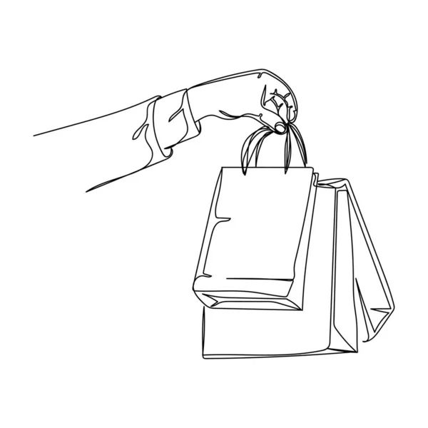Vector Zeichnet Ein Durchgehendes Zeichensymbol Das Einkaufstüten Mit Weihnachtseinkäufen Oder — Stockvektor
