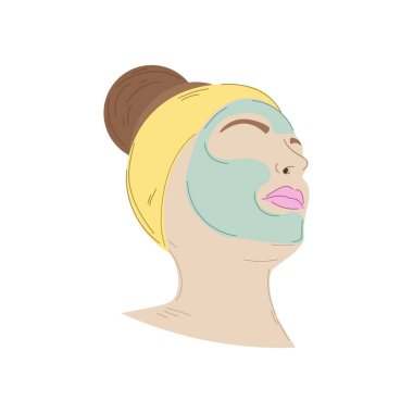 Vector Illustration kadını güzellik merkezinde yüz bakımı yaptırıyor.