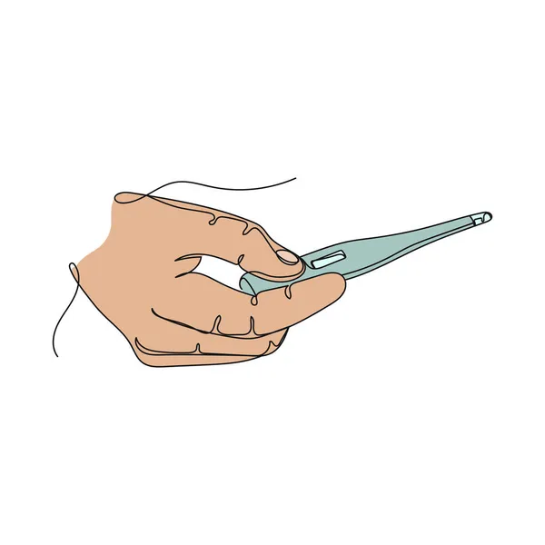 Вектор Безперервної Однієї Лінії Іконки Малюнка Руки Тримає Цифровий Термометр — стоковий вектор