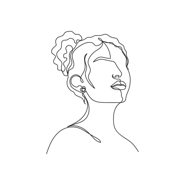 Вектор Непрерывный Одна Линия Рисования Иконка Красивой Женщины Силуэт Белом — стоковый вектор