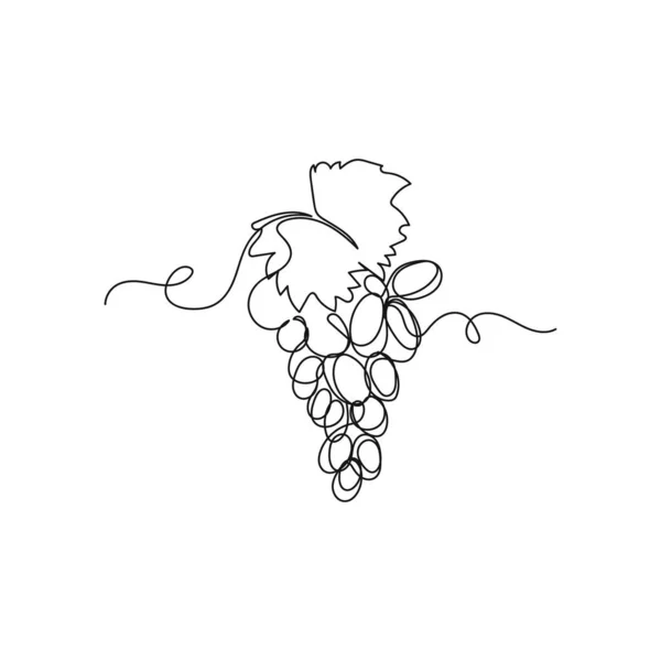 Векторный Непрерывный Однолинейный Рисунок Иконки Экологически Чистого Винограда Силуэтом Белом — стоковый вектор
