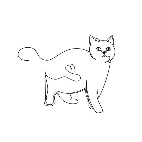 Vector Continuous One Single Line Drawing Icon Cute Cat Animal — Stock Vector