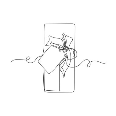 Beyaz arkaplanda siluet etiketli tek bir çizgi halinde Noel 'in simgesini çizmeye devam et. Doğrusal biçimlendirilmiş.