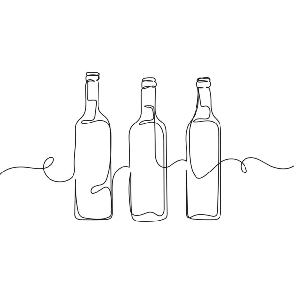 白を基調としたシルエットでワインアルコールのボトルのアイコンを連続的に1本描くベクトル 線形形式 — ストックベクタ
