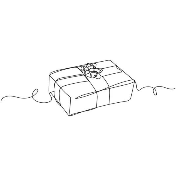 Vector Continuo Una Sola Línea Icono Dibujo Caja Regalo Silueta — Vector de stock