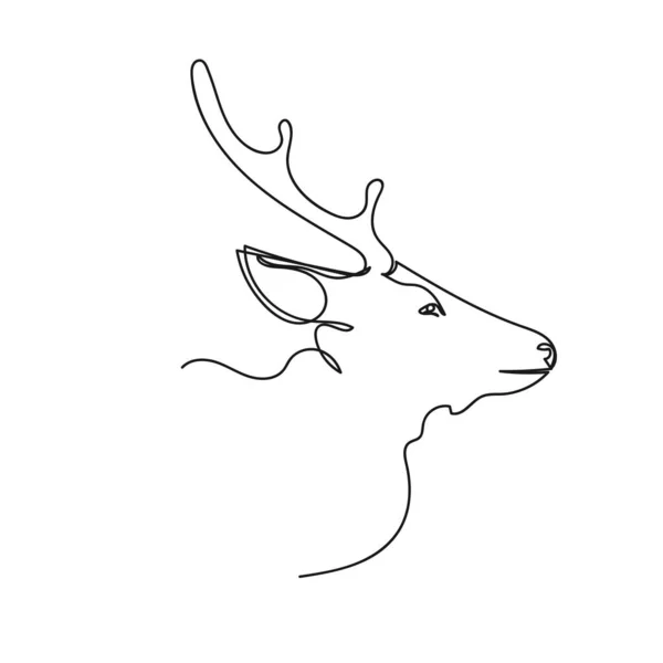 在白色背景的轮廓中 矢量连续绘制一个鹿头的单线图标 线性风格化 — 图库矢量图片