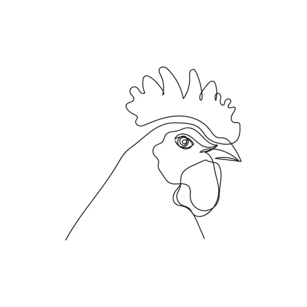 Vector Continuous One Single Line Drawing Icon Head Bantam Cock — Stock Vector