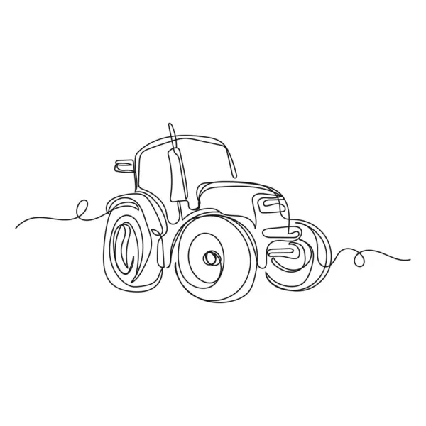 矢量连续一个单行绘图图标的现代农业通用拖拉机在轮廓的白色背景 线性风格化 — 图库矢量图片