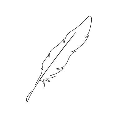 Beyaz arka planda, şahin tüyünün siluetini çizen tek bir çizgi ikonunu sürekli olarak taşıyın. Doğrusal biçimlendirilmiş.