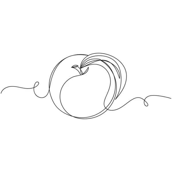 Διάνυσμα Συνεχής Μία Γραμμή Σχέδιο Εικόνα Του Ροδάκινου Φρούτων Φύλλο — Διανυσματικό Αρχείο