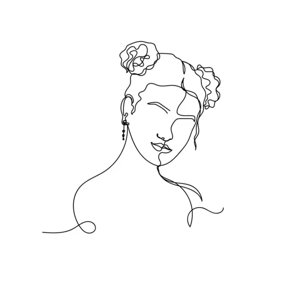 Вектор Непрерывный Одна Линия Рисования Икона Красивой Женщины Силуэте Белом — стоковый вектор