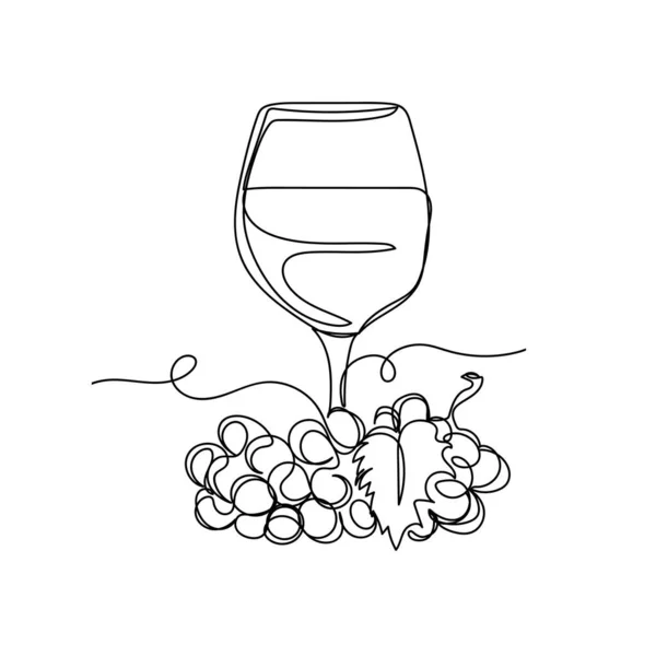 Vettore Continuo Una Sola Riga Disegno Icona Uva Bicchiere Vino — Vettoriale Stock