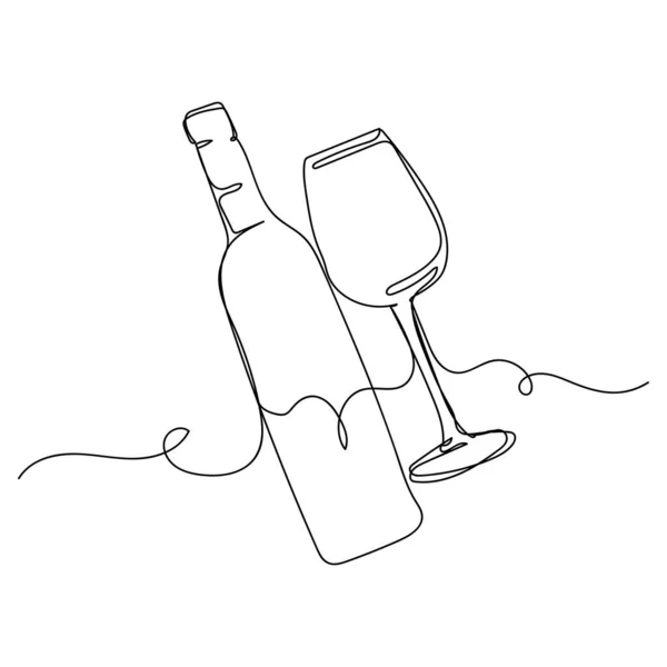 Vecteur Continu Une Seule Ligne Dessin Icône Vin Bouteille Silhouette — Image vectorielle