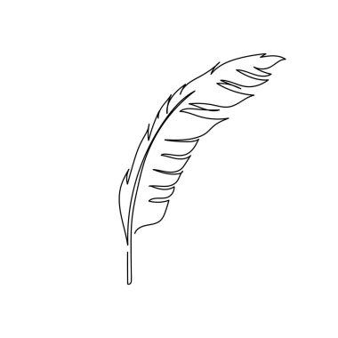 Beyaz arkaplana tüy simgesini sürekli olarak çizen tek bir çizgi. Doğrusal biçimlendirilmiş.