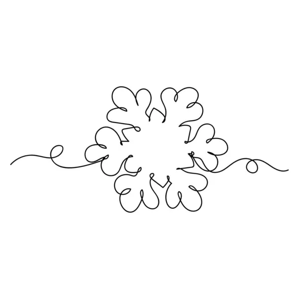 Vector Continuous One Single Line Drawing Icon Snowflakes Silhouette White — Stock Vector