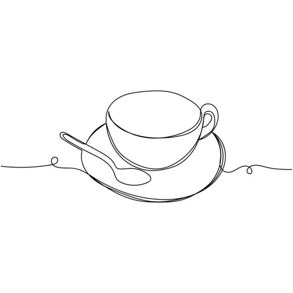 Vector Continuous One Single Line Drawing Icon Cup Coffee Spoon — Stock Vector