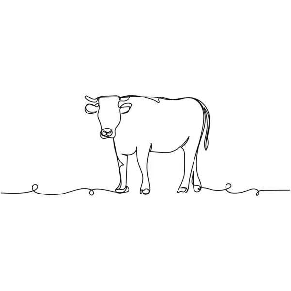 在白色背景的轮廓中 病媒连续绘制一个奶牛农场概念的单行图标 线性风格化 — 图库矢量图片