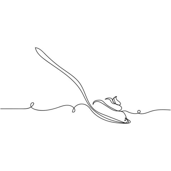 Векторная Непрерывная Одна Линия Рисует Иконку Соуса Ложке Силуэте Белом — стоковый вектор