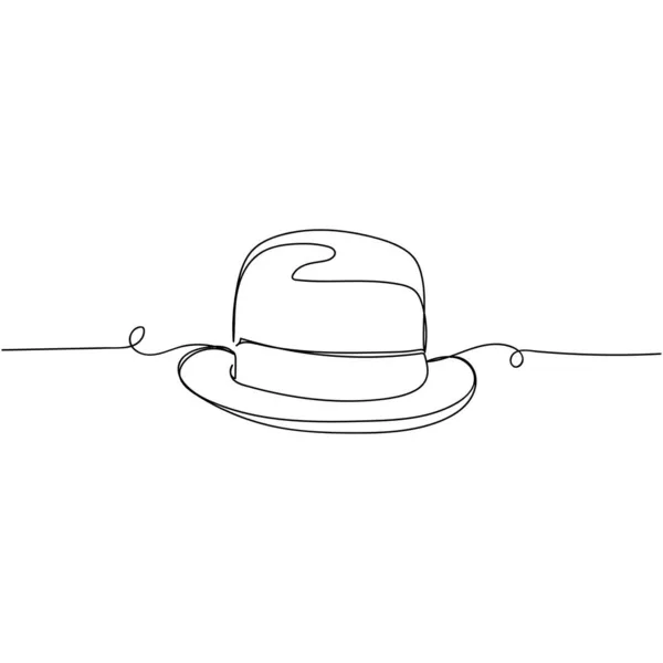 Vector Continuous One Single Line Drawing Icon Stylish Bowler Hat — Stock Vector
