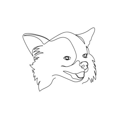 Beyaz arka planda siluette tek bir çizgi halinde Chihuahua köpeğinin ikonunu çizmeye devam et. Doğrusal biçimlendirilmiş.