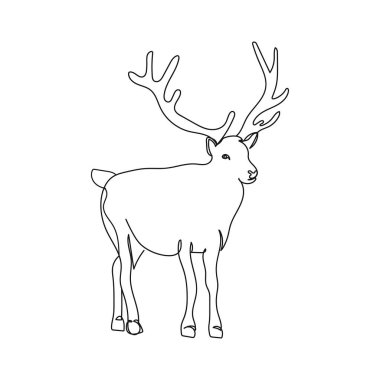 Beyaz arka planda, yılbaşı geyiği siluetinde geyik resmi çizen tek bir çizgi var. Doğrusal biçimlendirilmiş.