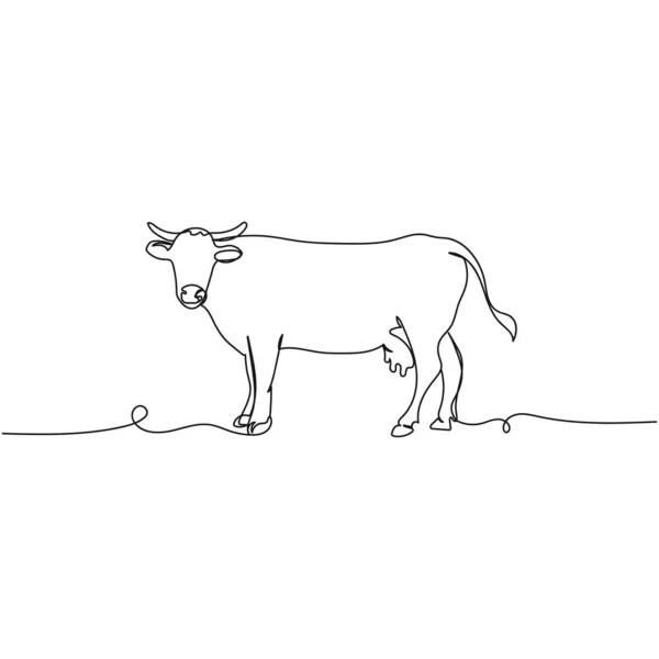 在白色背景的轮廓中 向量连续绘制一个奶牛奶场概念的单行图标 线性风格化 — 图库矢量图片