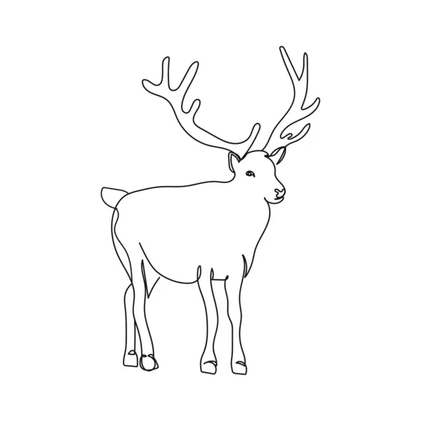 Vector Continuous One Single Line Drawing Icon Christmas Elk Deer — Stock Vector