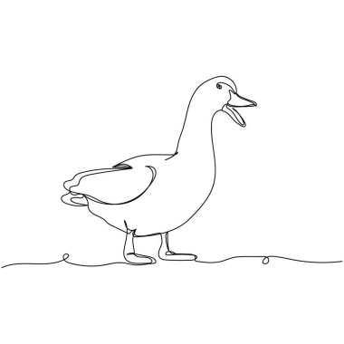 Beyaz arka planda ördek hayvan konseptinin tek çizgi ikonunu sürekli olarak çizen vektör. Doğrusal biçimlendirilmiş.